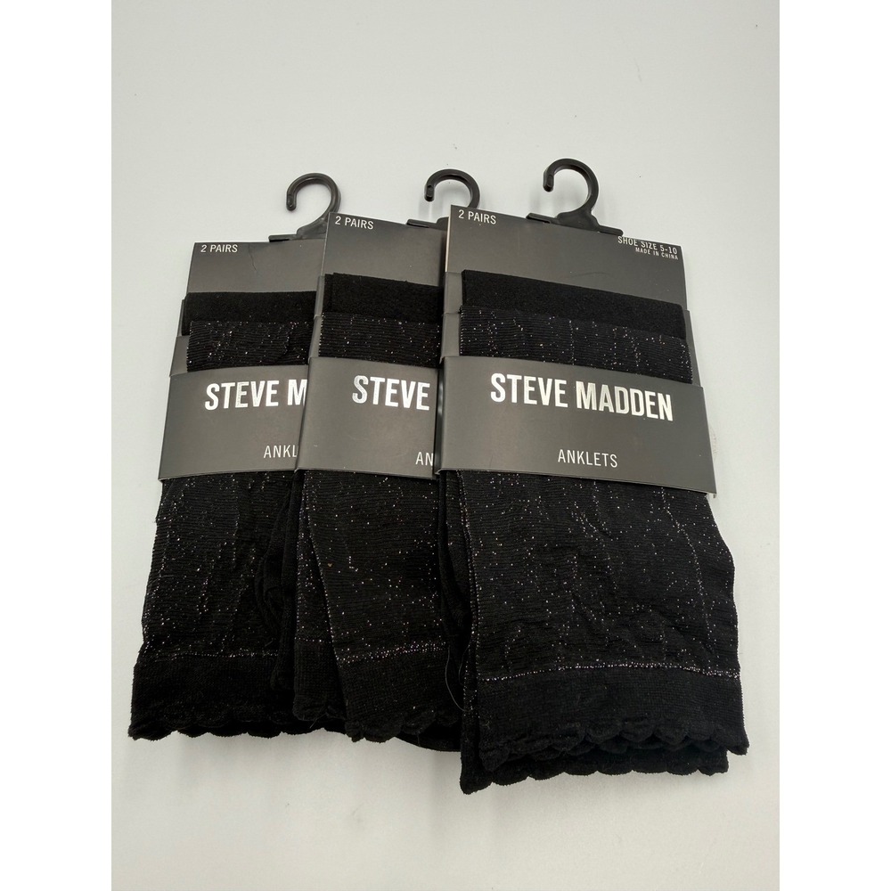 Steve Madden Anklet Socks Womens 6 Pairs Black Metallic Lurex Shoe Size 5-10 New